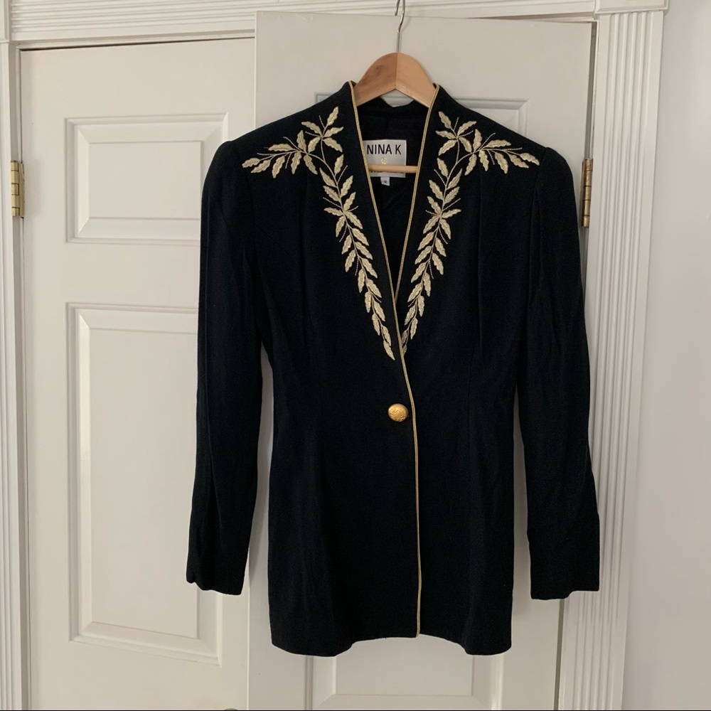 VTG 80s 90s Nina K David Cline blazer Small S black with gold detail vintage
